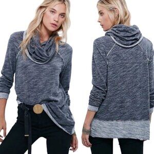 Free People Beach Long Sleeve Cocoon Charcoal Gray Cowl Pullover Sweater - M/L